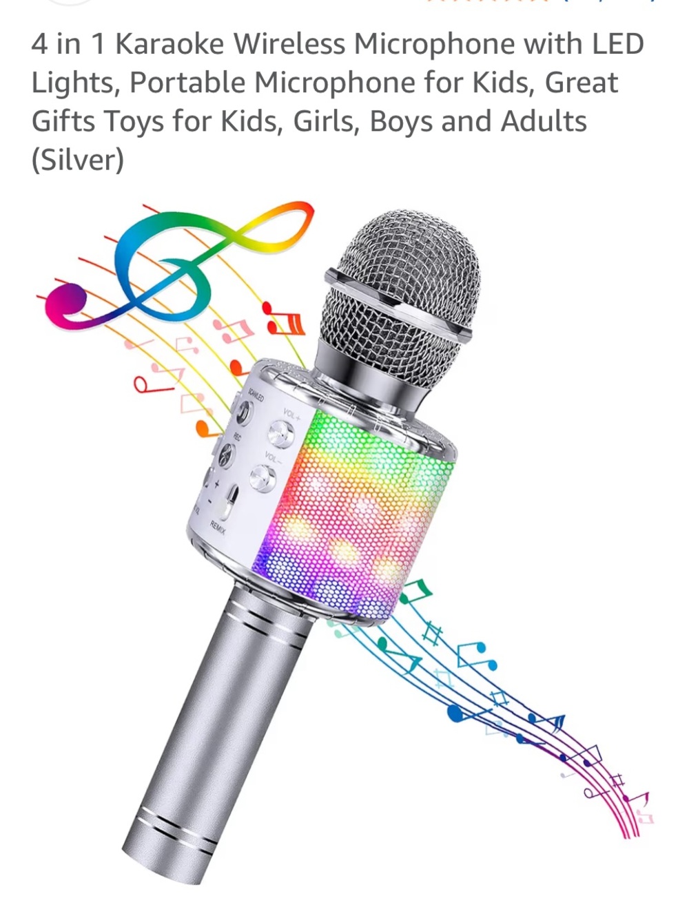 Amazon Silver Wireless Karaoke Microphone with Multi-Color LED